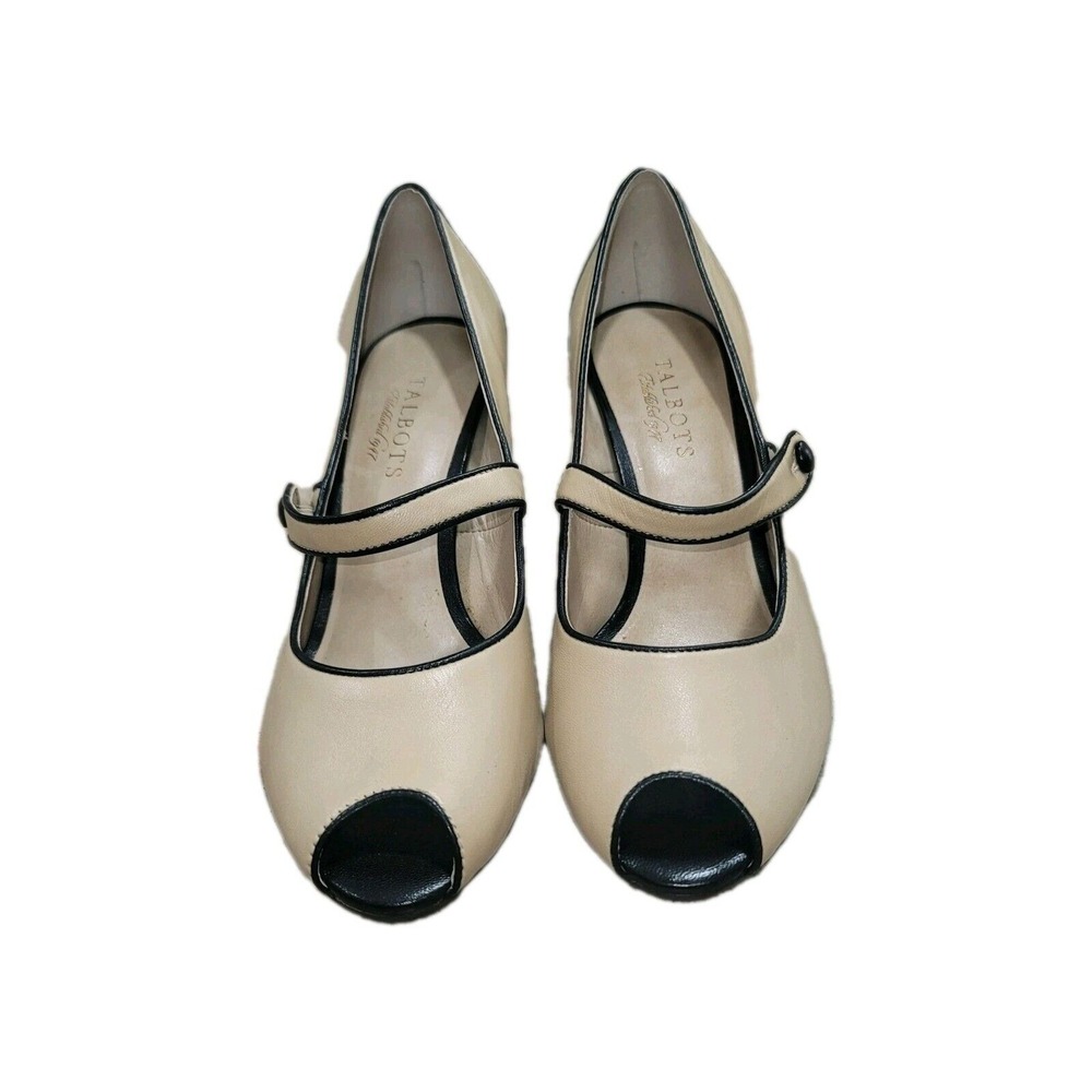 Talbots Womens Tan/Black Peep Toe Mary Jane Pumps Heels Size 7.5 B Career Office - Picture 5 of 9